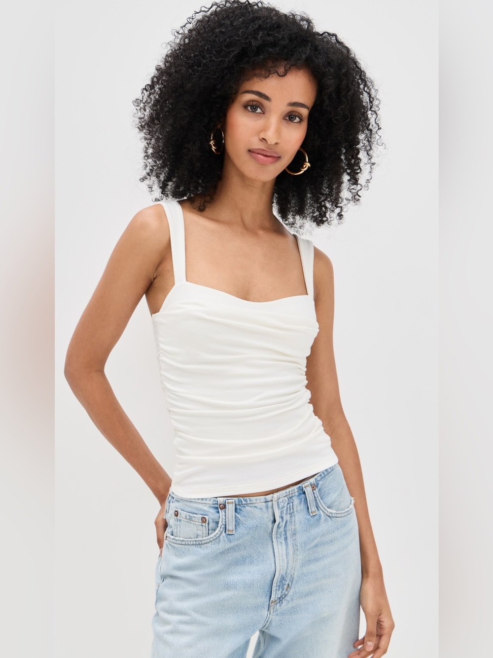 new Reformation Trish ruched knit tank top in fior di latte cream